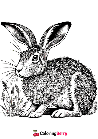 Realistic Hare Coloring Page