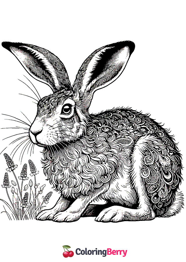 Realistic Hare Coloring Page