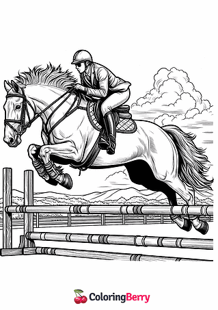 Realistic Horse and Rider Coloring Page