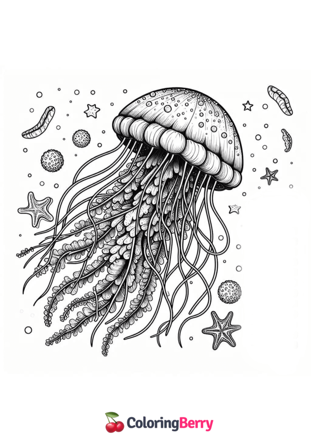 Realistic Jellyfish Coloring Page