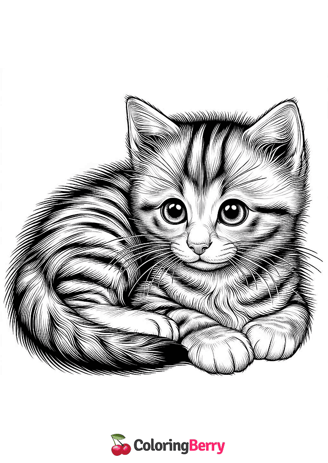 Realistic Kitty Coloring Page