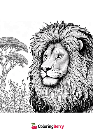 Realistic Lion Coloring Page