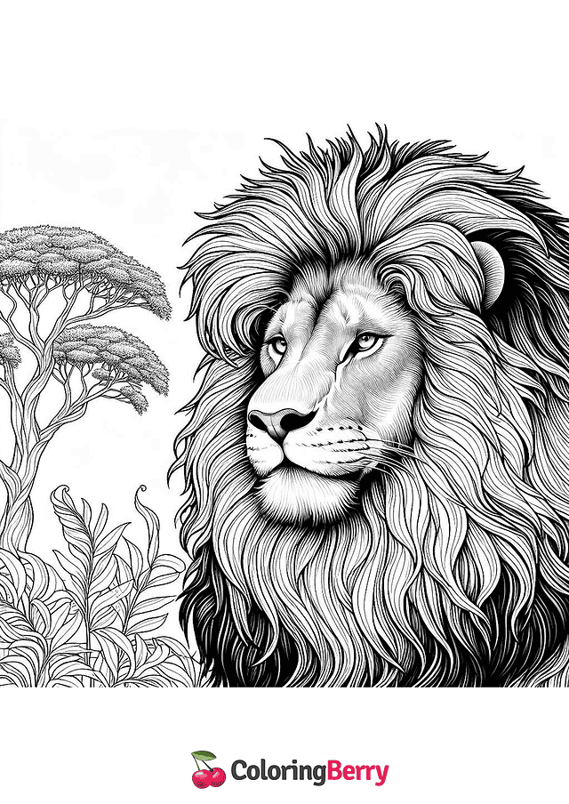 Realistic Lion Coloring Page