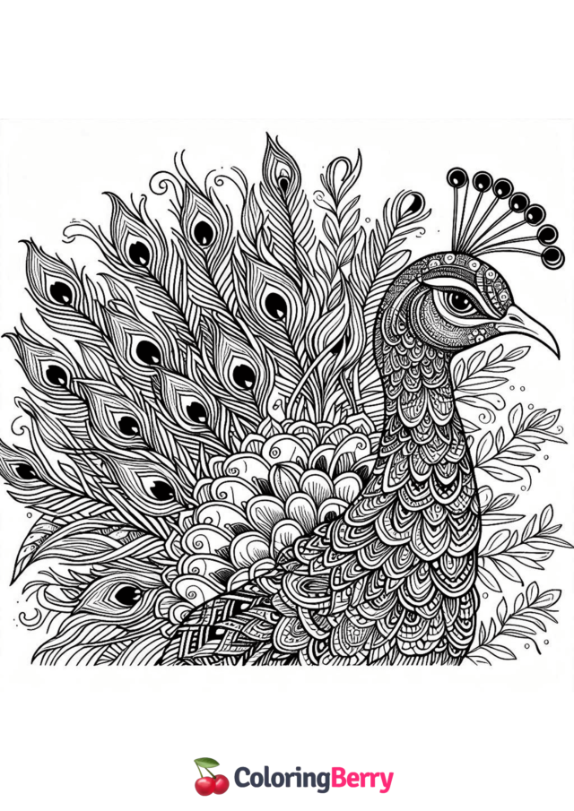 Realistic Peacock Coloring Page