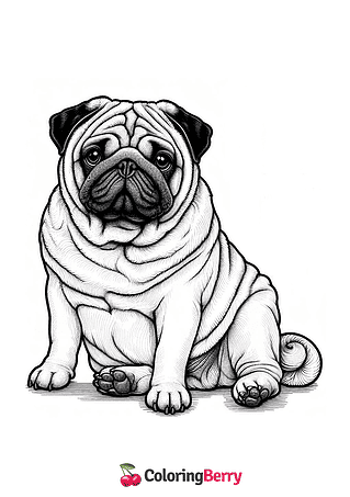 Realistic Pug Coloring Page