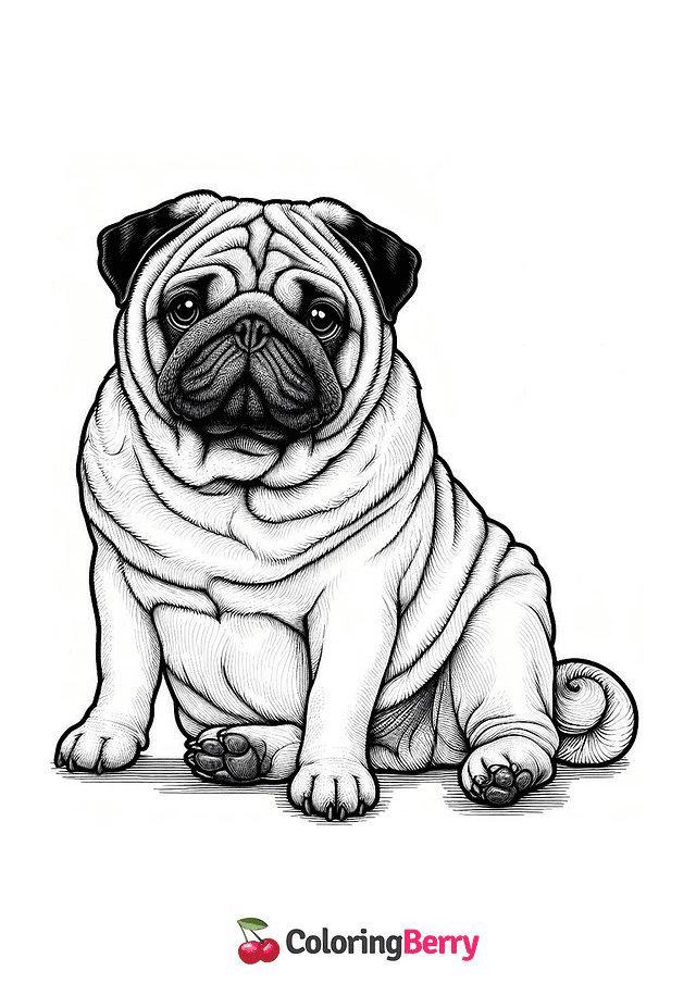 Realistic Pug Coloring Page