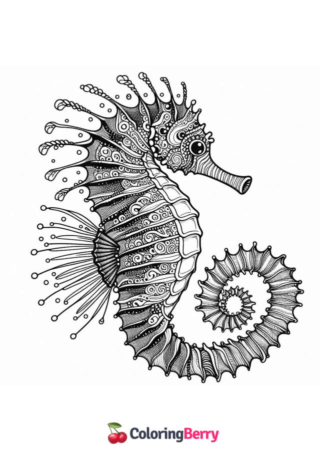 Realistic Seahorse Coloring Page