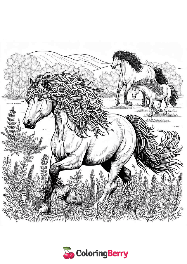 Realistic Wild Horse Coloring Page