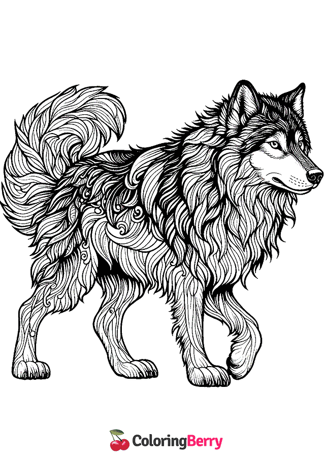 Realistic Wolf Coloring Page