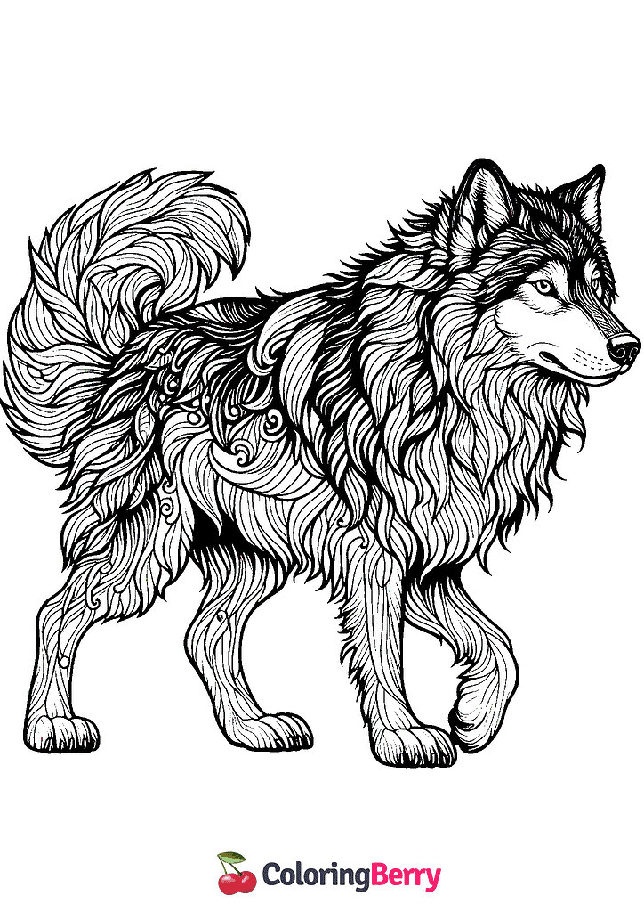 Realistic Wolf Coloring Page (Free PDF Printable)