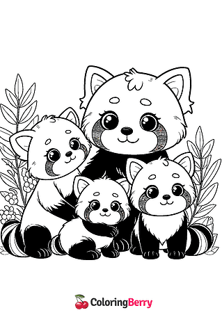 Red Panda Family Coloring Page