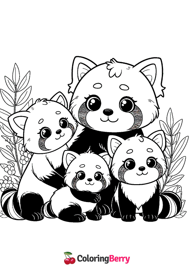 Red Panda Family Coloring Page