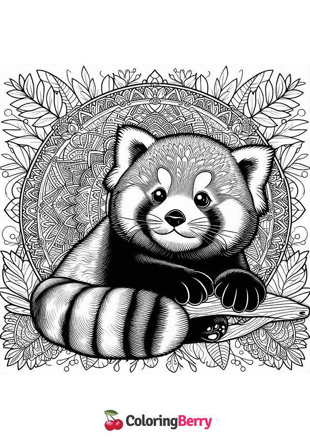 Red Panda Mandala Coloring Page