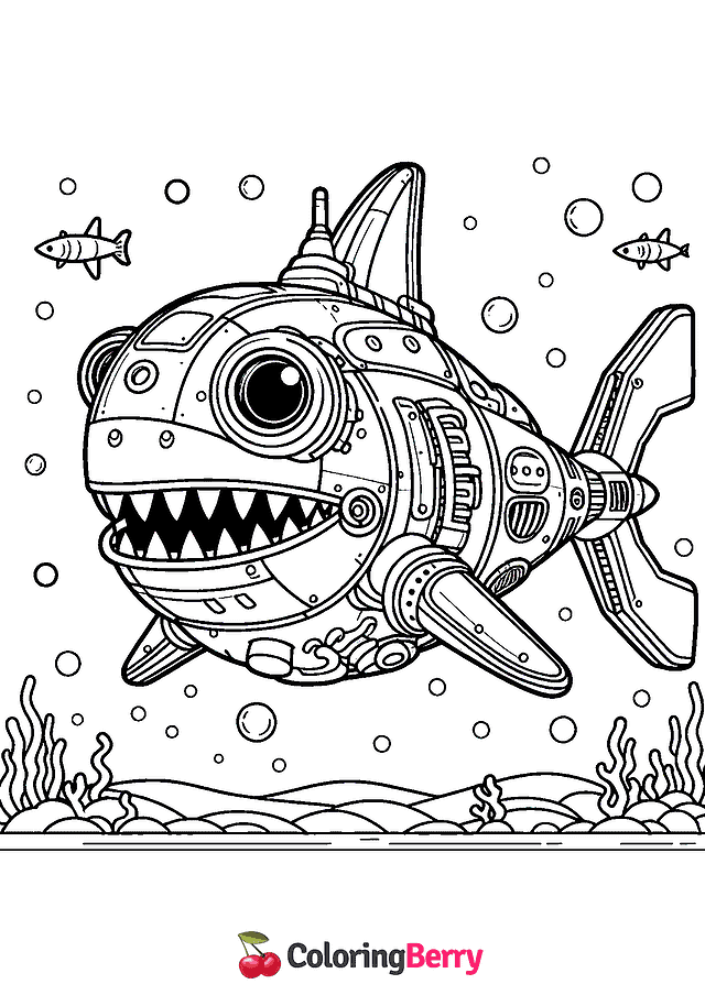 Robot Shark Coloring Page