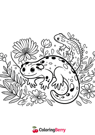 Salamander Family Coloring Page