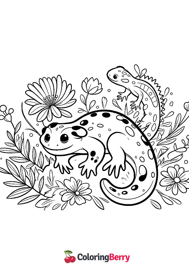 Salamander Family Coloring Page