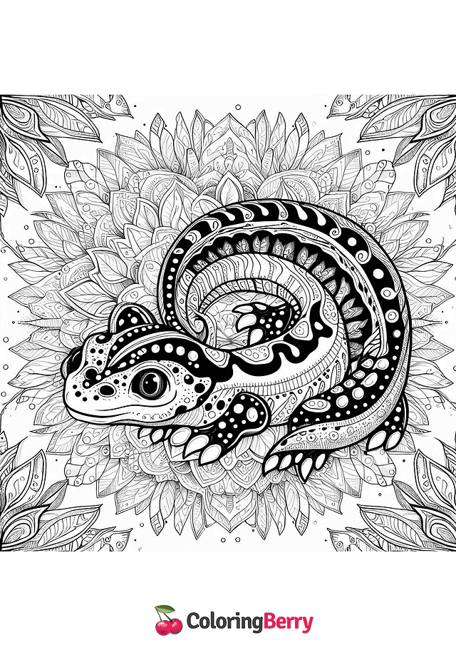 Salamander Mandala Coloring Page