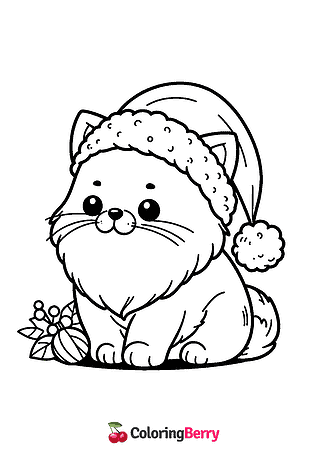 Santa Cat Coloring Page
