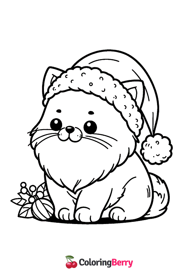 Santa Cat Coloring Page