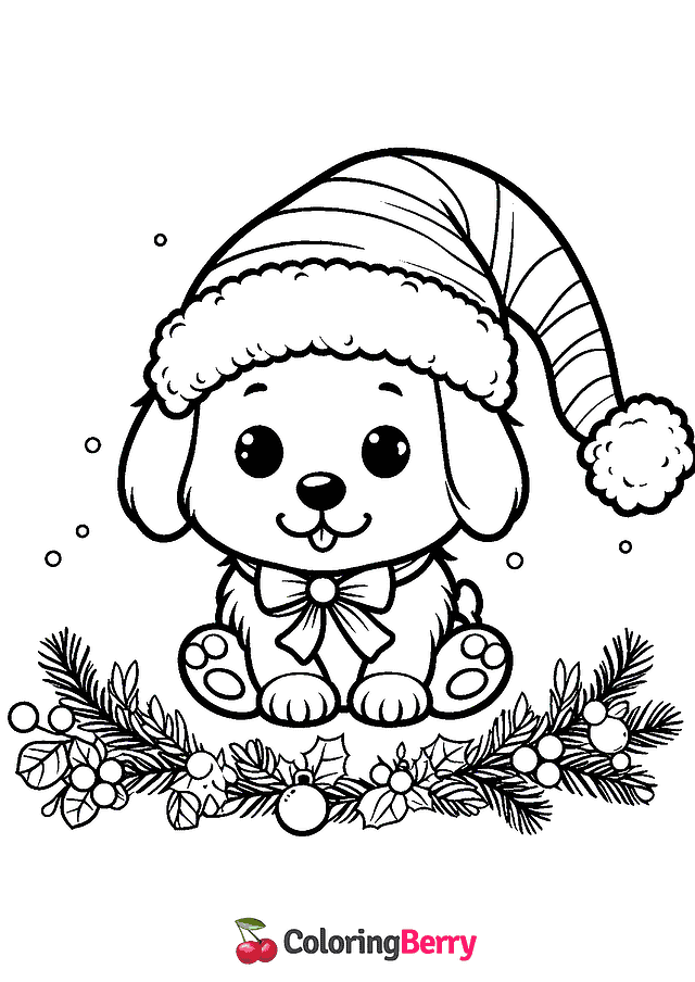 Santa Puppy Coloring Page