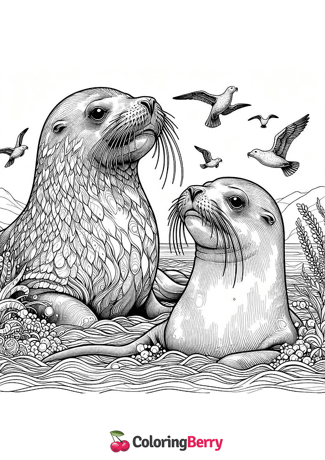 Sea Lions Coloring Page