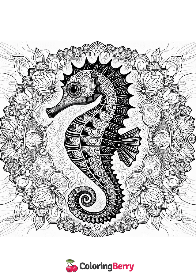 Seahorse Mandala Coloring Page