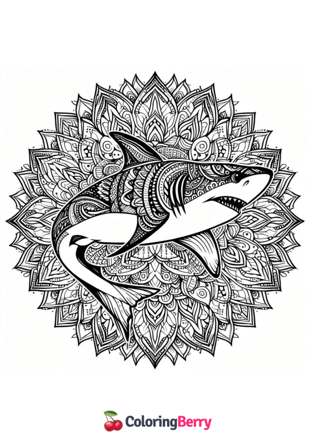 Shark Mandala Coloring Page