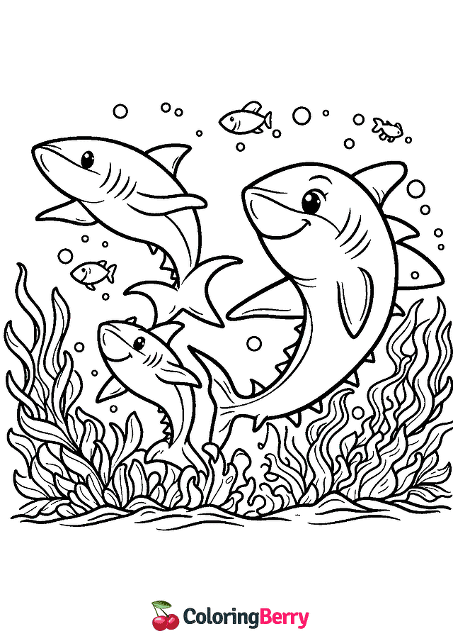 Sharks Coloring Page