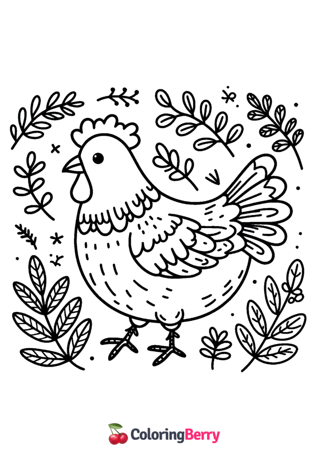 Simple Hen Coloring Page