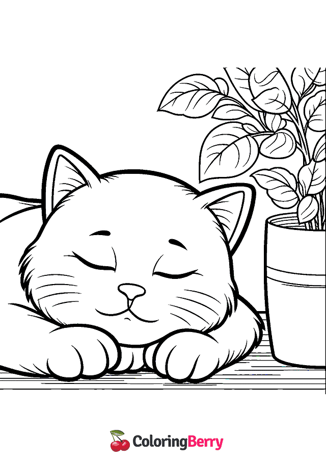 Sleeping Cat Coloring Page