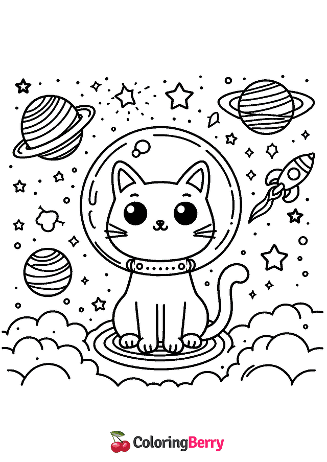 Space Cat Coloring Page