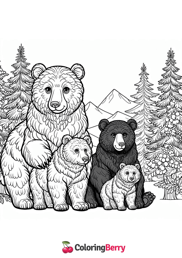 Spectacled Bear Family Coloring Page