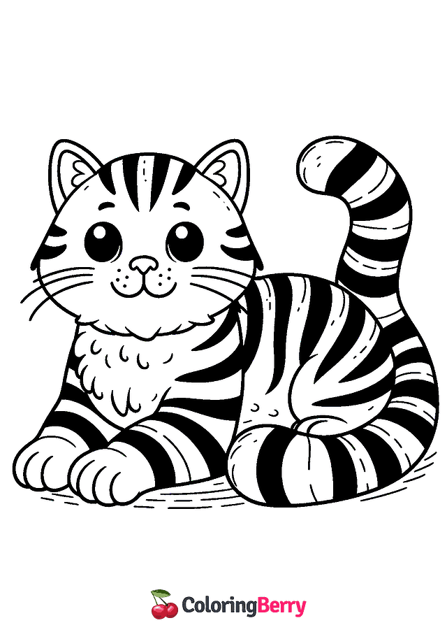 Striped Cat Coloring Page