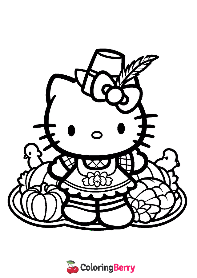 Thanksgiving Hello Kitty Coloring Page