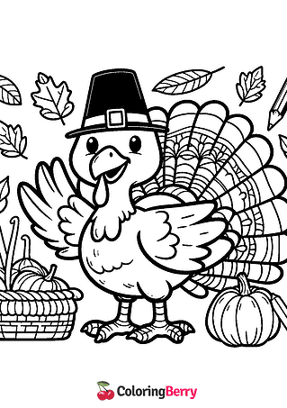 Thanksgiving Turkey with Harvest Coloring Page