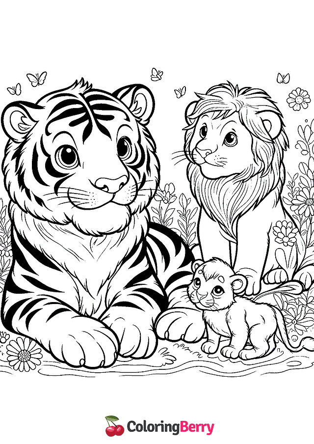 Tiger and Lion Coloring Page