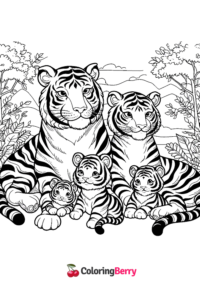 Tiger Family Coloring Page