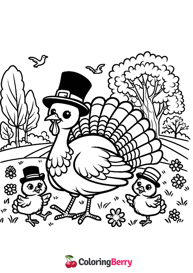 Turkey Family Coloring Page