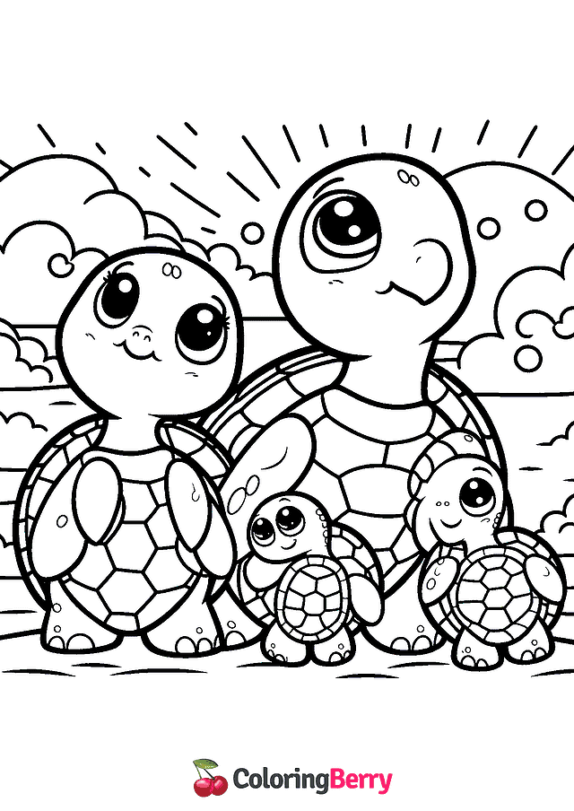 Turtle Family Coloring Page