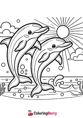 Two Dolphins Coloring Page