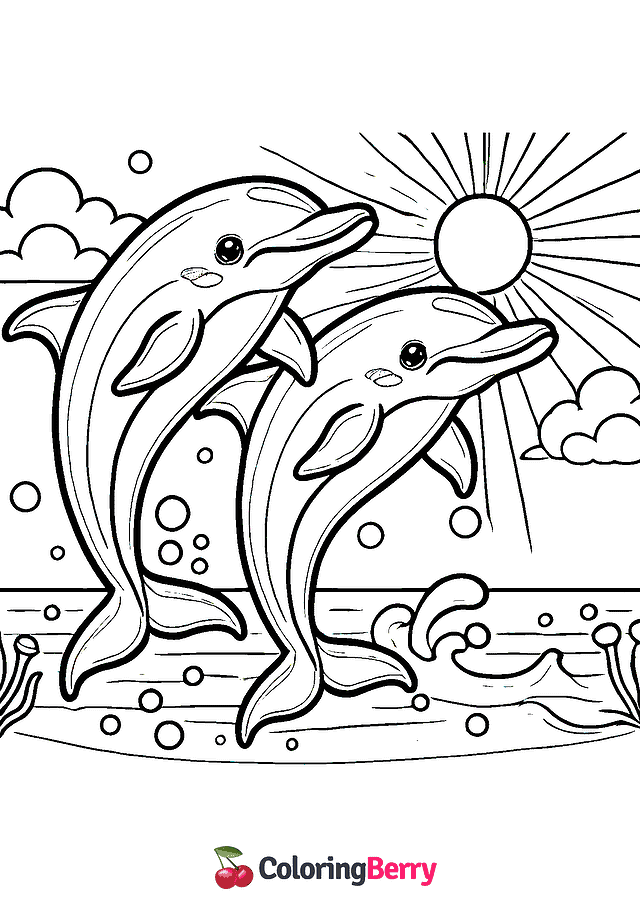 Two Dolphins Coloring Page