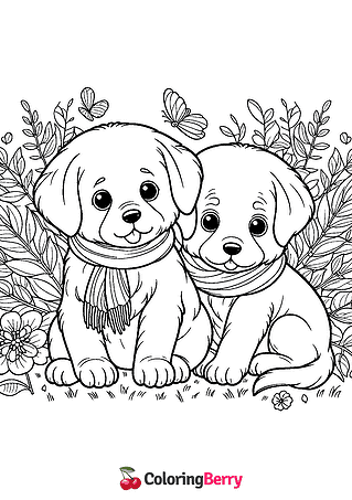 Two Puppies Coloring Page
