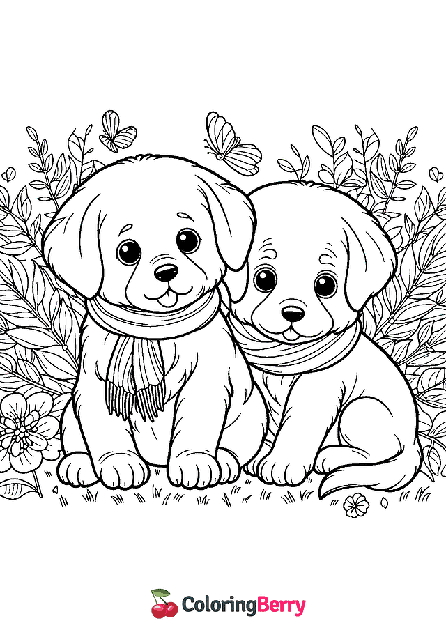 Two Puppies Coloring Page