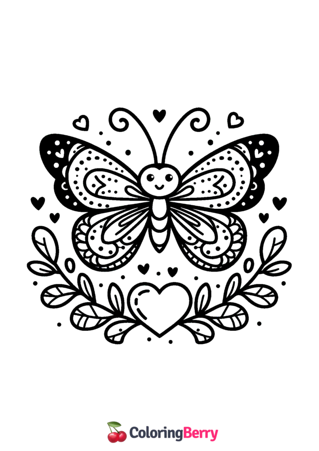 Valentine Butterfly Coloring Page