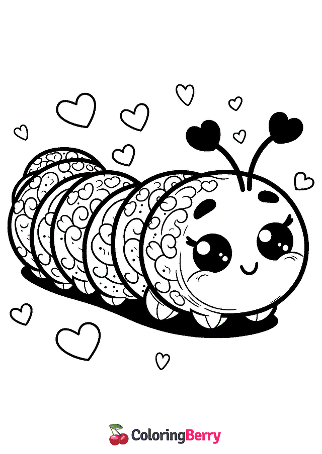 Valentine Caterpillar Coloring Page