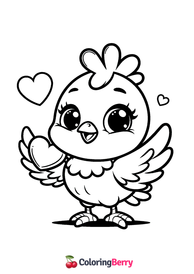 Valentine Chicken Coloring Page