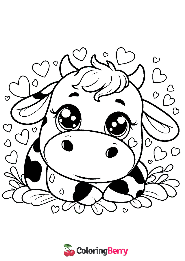 Valentine Cow Coloring Page