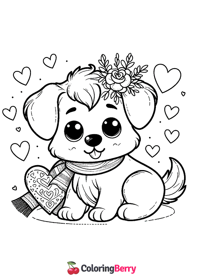 Valentine Dog Coloring Page