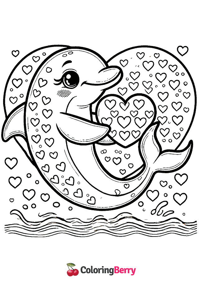 Valentine Dolphin Coloring Page