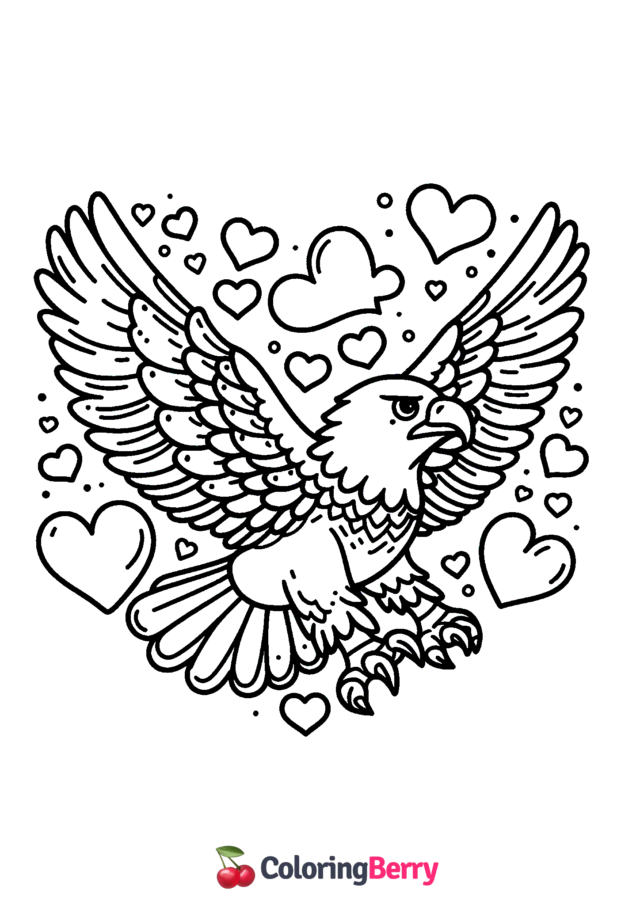 Valentine Eagle Coloring Page